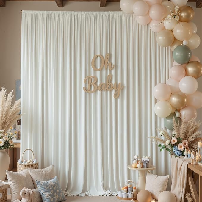 50ftx10ft Wrinkle Free Ivory Backdrop Curtains for Parties, 10 Panels 5x10ft Silky Polyester Photo Backdrop Drapes Back Drop Cloth Drapery for Wedding Birthday Photography Background