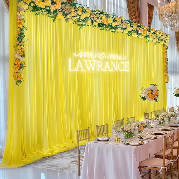 30ft x 10ft Yellow Backdrop Curtain Drapes, Wrinkle-Free Sheer Chiffon Fabric Photo Backgroud Panels for Wedding Arch Party Ceremony Stage Photography Decoration