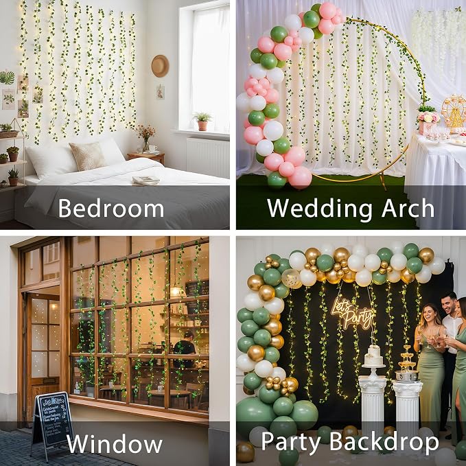 suddus Vines with Light for Bedroom, 400 LED Curtain Lights with Vines, 6.5ft x 6.5ft（2 Pack