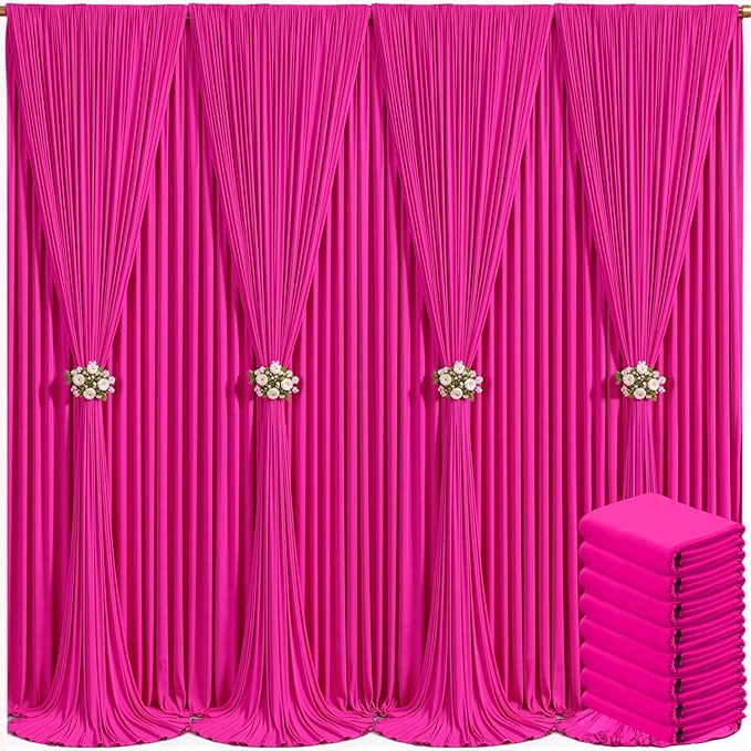 8 Panels Hot Pink Backdrop Curtain for Parties Fuchsia Wrinkle Free 40ft x 10ft Backdrop Drapes Panels for Baby Shower Birthday Photo Photography Polyester Fabric Background Decoration
