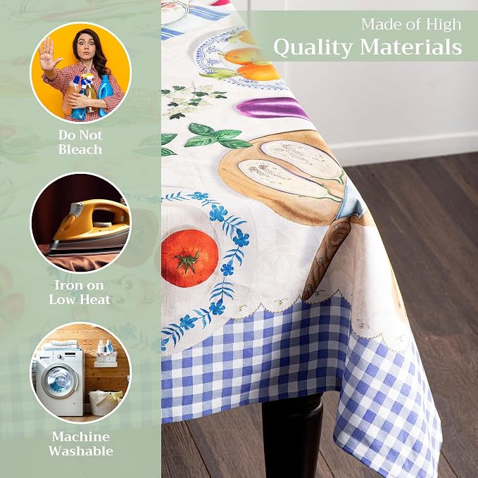 Maison d' Hermine Table Cloth Rectangle Table 100% Cotton 70 x 90 Inches Tablecloth Reusable Decorative for Dining Kitchen Room Farmhouse Party Home Hotel Restaurant Spring Summer - Gourmand