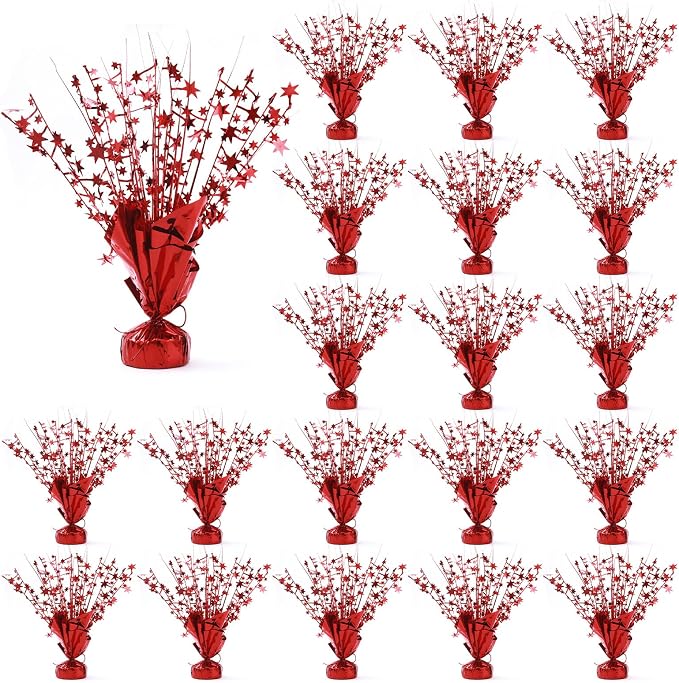 20 Pack Red Foil Spray Centerpiece Star Table Decoration Metallic Burst Table Centerpieces for Birthday New Year Wedding Anniversary Graduation Party Supply (Red)