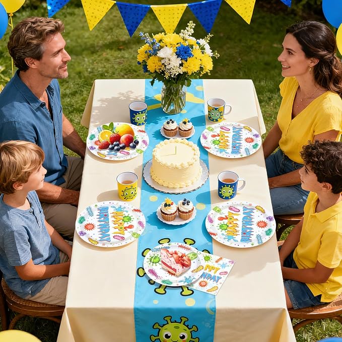 96Pcs Virus Theme Party Decorations Colorful Cells Virology Theme Plates and Napkins Happy Birthday Tableware Set for Kids Birthday Baby Shower Party Decorations Serves 24