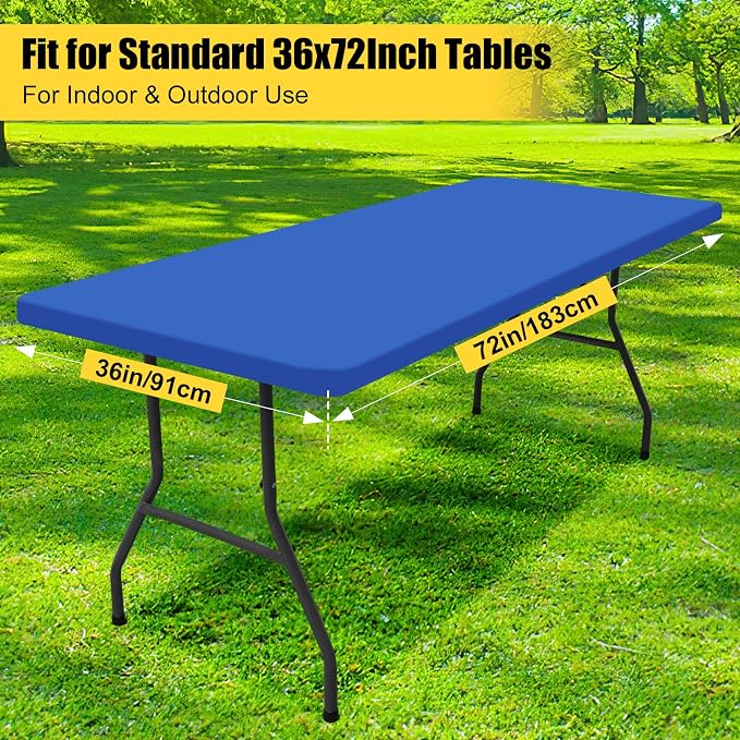 Smiry 4 Pack Rectangle Picnic Table Cloth, Waterproof Elastic Fitted Tablecloths, Washable Polyester Rectangular Patio Table Cover for Camping, Indoor and Outdoor (Blue, 36"x72")