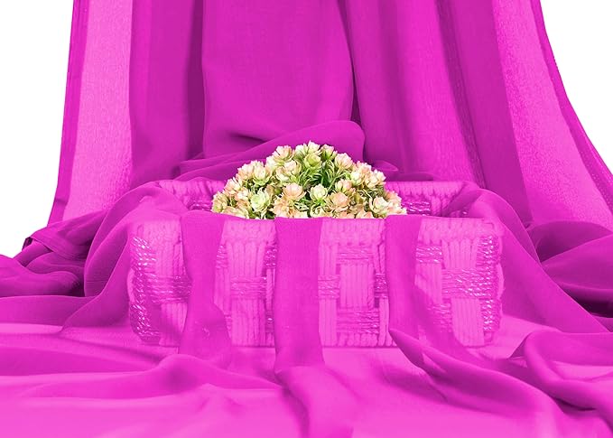 MDS Pack of 5 Yard Chiffon Fabric, Sheer Soft Draping Fabric Bolt for Wedding Party Backdrop Arch Decoration, Apparel Bridal Dress Sewing DIY Crafts Solid Gauze Fabrics 44” Wide - Hot Pink