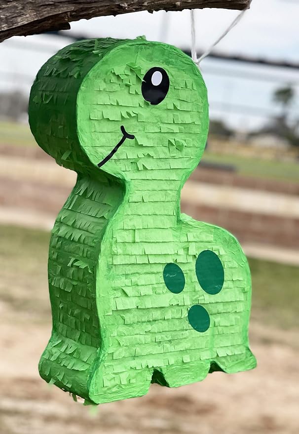Jergrim Green Dinosaur Party Piñata with small stick – 16x11x3 inches, Perfect for Birthday Dinosaur Theme Parties, Party Decor, Roar T-rex and Jurassic kids theme decorations