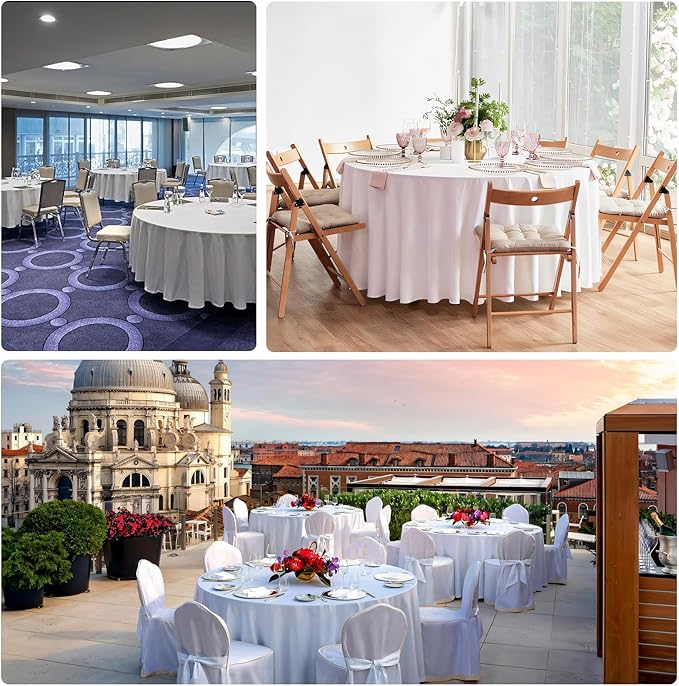 8 Packs 120 Inch White Round Tablecloth in Diameter, Washable Polyester Fabric Tablecloths, Wrinkle Resistant Table Cloth for Wedding Party Banquet Dining