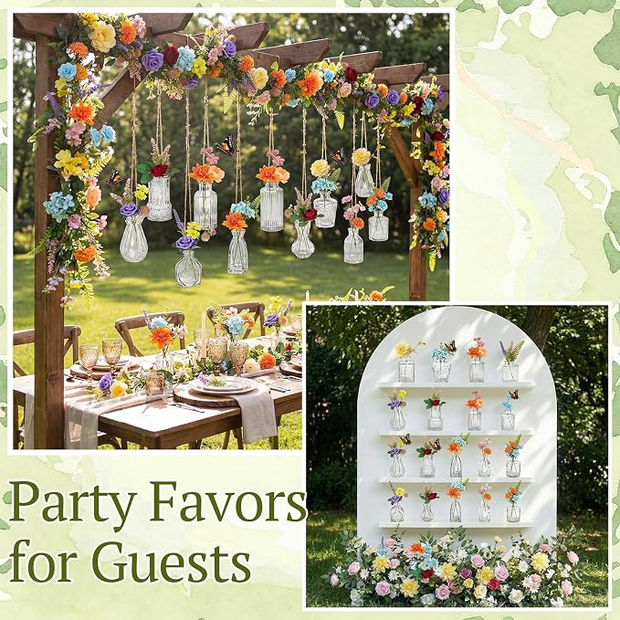 36 Pcs Artificial Flowers Table Centerpiece with Vases Colorful Wildflower Centerpieces Silk Flower Arrangement for Wedding Baby Shower Table Centerpieces Party(Fresh Charm,Clear)