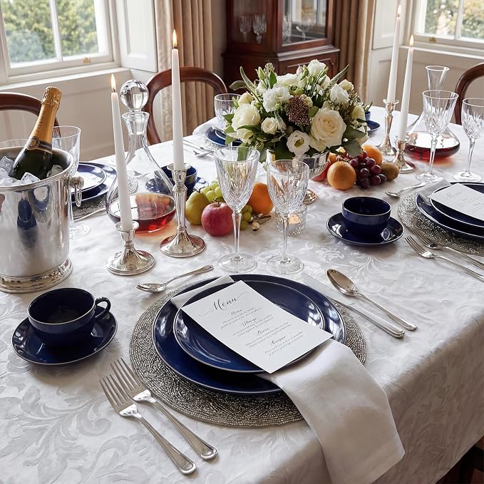 KIRE 200PCS Blue Plastic Plates with Silver Rim - Navy Blue Plastic Plates Include 100 Dinner & Dessert Plate - Heavy Duty Dark Blue Disposable Plate for Wedding/Parties/4th of July