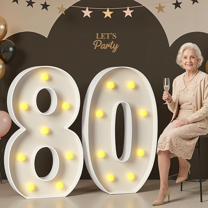 Mixifox 80 Light up Numbers 3 Feet Tall, 80 Marquee Numbers for Party, 80th Birthday Decorations for Women Men, Big 80 Sign with Light for Anniversary, Birthday Backdrop Decor