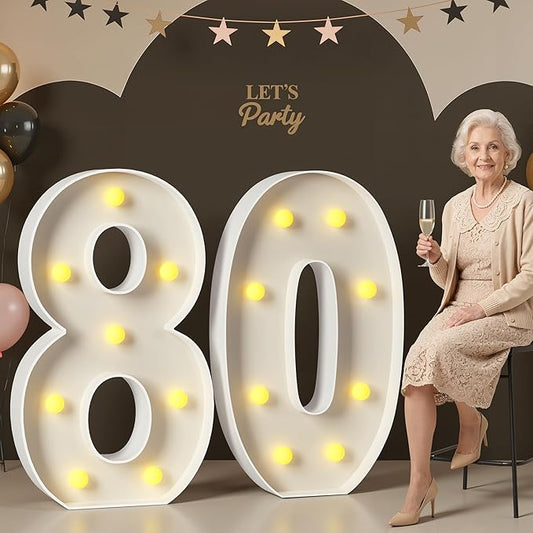 Mixifox 80 Light up Numbers 3 Feet Tall, 80 Marquee Numbers for Party, 80th Birthday Decorations for Women Men, Big 80 Sign with Light for Anniversary, Birthday Backdrop Decor