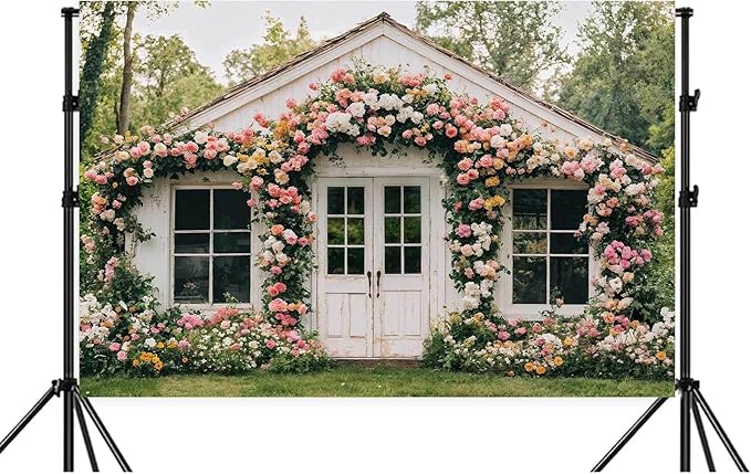12X10ft Flower Backdrop Floral Retro House Photography Backdrops Rustic Garden Style Decoration Wedding Portrait Background Studio Photo Booth Props