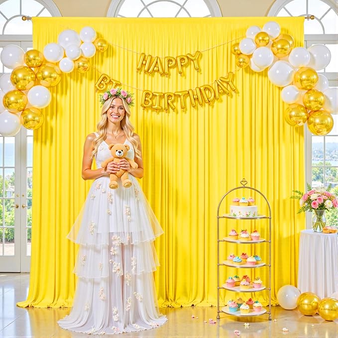 40ft x 10ft Yellow Backdrop Curtain for Parties Yellow Wrinkle Free Backdrop Drapes Panels for Birthday Party Baby Shower Wedding Photo Photography Polyester Fabric Background Decoration