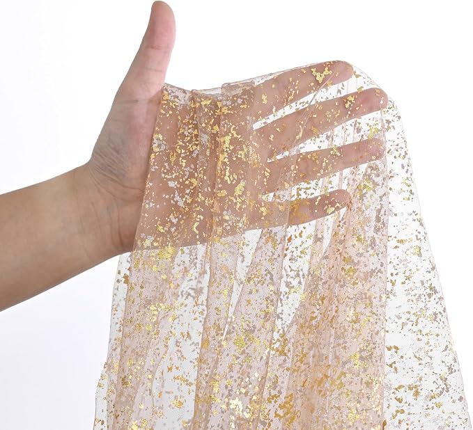 Artoid Mode 6PC Coffee Gold Gauze Table Runner 120 Inch 10FT, Glitter Metallic Foil Sheer Dining Wedding Anniversary Holiday Birthday Table Decor for Home Party