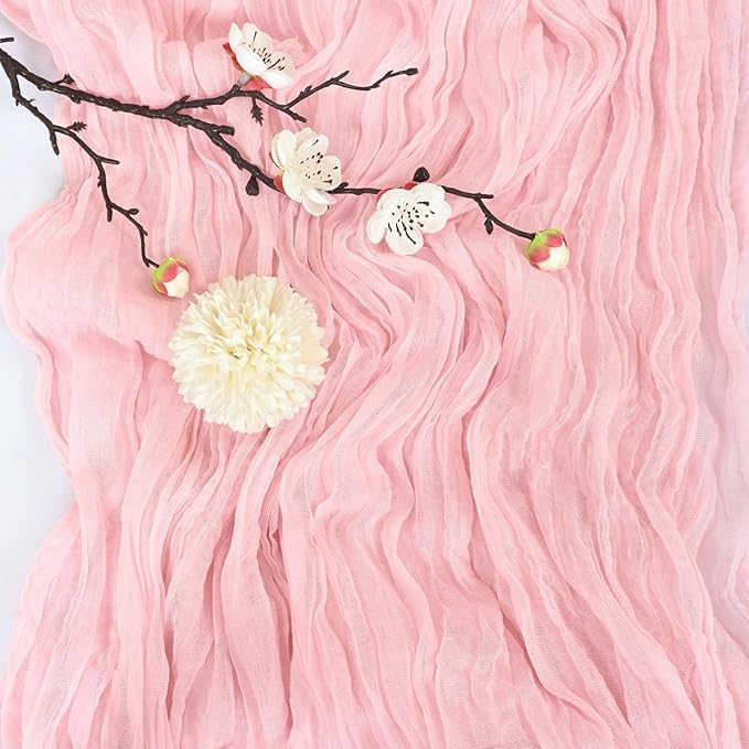 10 Pack Pink Cheesecloth Table Runner 10FT Boho Gauze Fabric Cheese Cloth Table Runners for Wedding ,Party,Baby Shower, Bridal Party, Rustic Farmhouse and Table Decorations