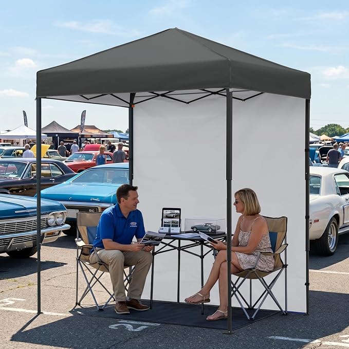 EAGLE PEAK 6x4 Instant Pop Up Canopy Tent with 1 Side Wall Panel, Straight Leg Sun Shelter, Portable Canopy with Carry Bag for Camping, Beach & Sports, Dark Gray