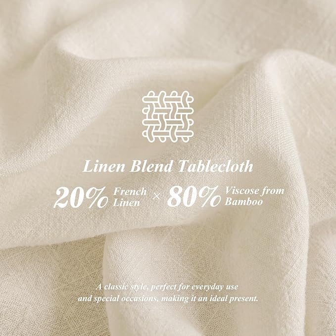 Linen World Round Linen Blend Tablecloth 90" Inch,Linen Loook Soft Cool & Breathable,Machine Washable Natural Table Cloth for Dining, Kitchen, Outdoor, Easter-Sand Beige