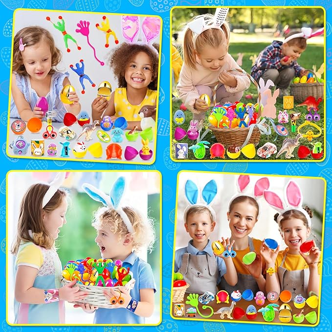 [ 6 Surprise Golden Eggs ] 200Pcs Prefilled Easter Egg with Assorted Toys, Bulk Plastic Easter Eggs Fillers for Kids, Basket Stuffers,Egg Hunt Party Favors Classroom Prizes Supplies for Boys Girls