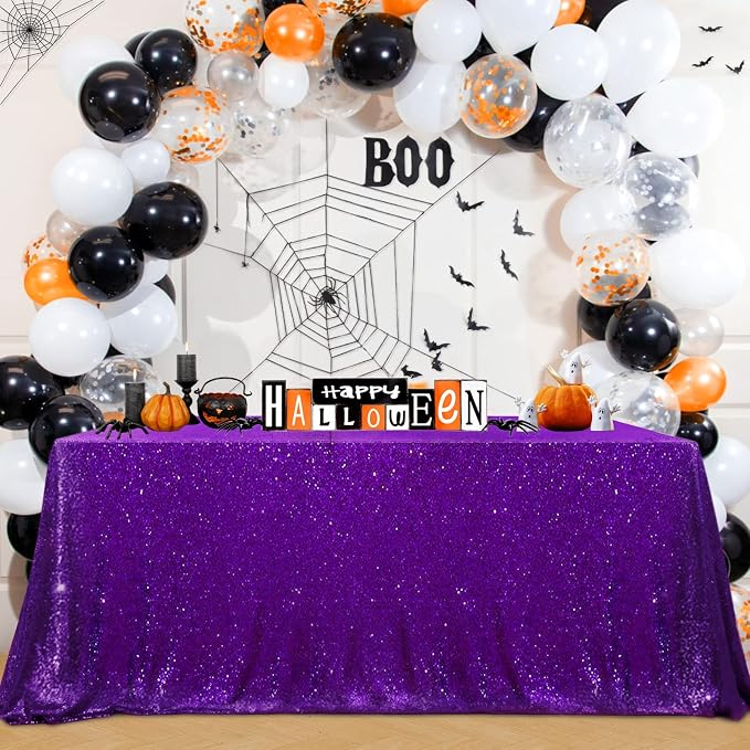B-COOL Sequin Tablecloths Purple Glitter Tablecloth Mermaid Table Cloths for Halloween Parties Sparkly Wedding Decoration 50x50inch