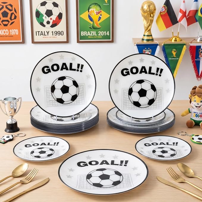 I00000 20 Pcs Plastic Soccer Plates - Heavy Duty Disposable Plates for Global Soccer Celebration Party Supplies include 10.25" Dinner Plate& 7.5" Dessert Plate for Soccer Party