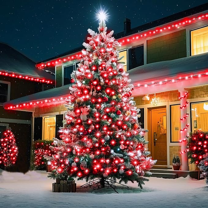 KNONEW 403ft 1000 LED String Lights Outdoor Christmas Lights 8 Modes & Timer Fairy Light Plug in Waterproof LED String Lights for Xmas Yard Tree Wedding Party Holiday Decorations (Red)