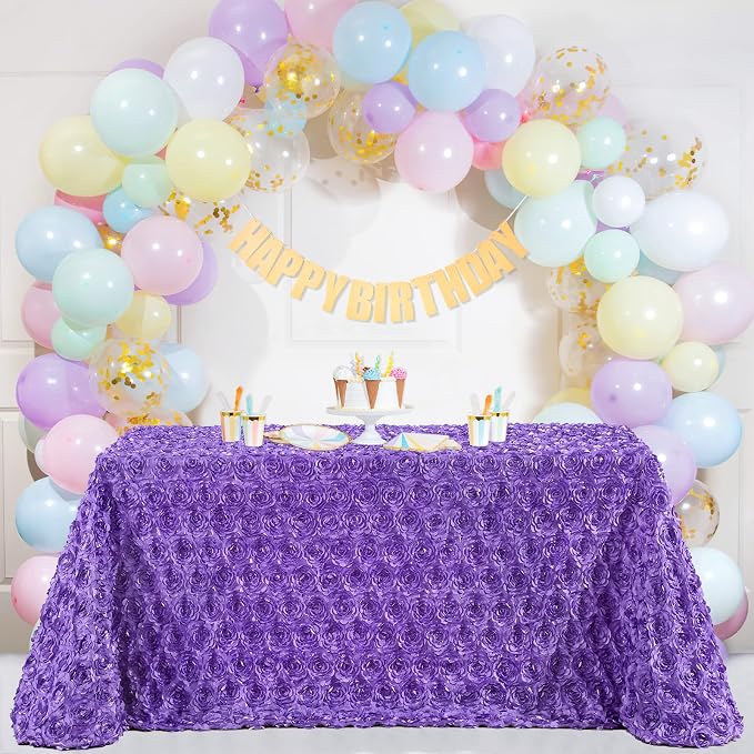 Purple Rose Tablecloth 90x132 Inches Rosette Tablecloth for Home Table Outdoor Bridal Shower Decor Graduation Party Decoration