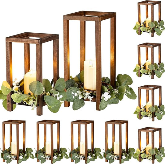 Geelin 10 Pcs Wooden Wedding Lantern Centerpiece Candle Lantern Table Wooden Candle Holder Decorative for Wedding Party Table Valentine Decor(10.59 in, 13 in,Brown)