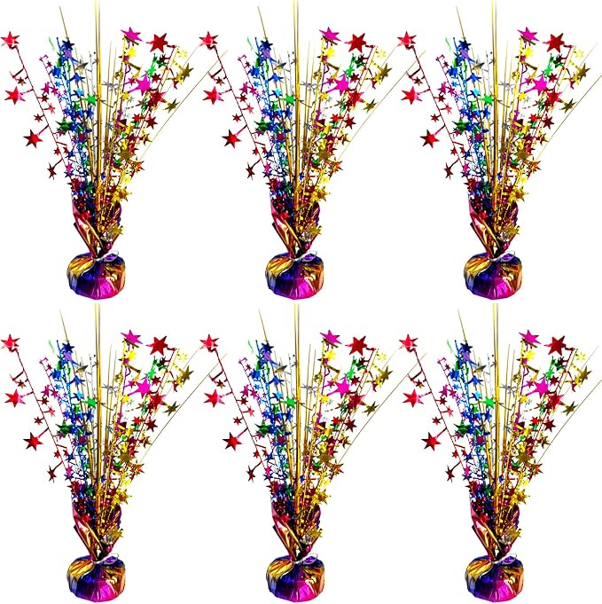 FUBININA 6 Pack Metallic Colorful Table Centerpiece Party Decoration Rainbow Theme Foil Spray Glitter Decor Star Tabletop Birthday New Year Fiesta Mexican Taco Cinco De Mayo Party Supplies, Multicolor