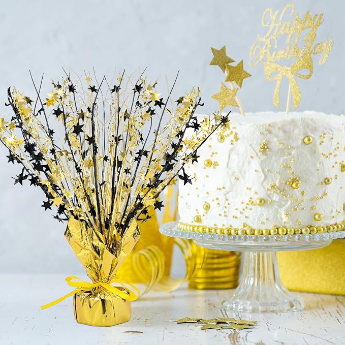 Crowye 18 Pcs Foil Spray Centerpiece Table Decoration Party Star Burst Metallic Graduation Table Centerpieces for Spring Party Birthday Season Wedding Holiday(Black Gold)