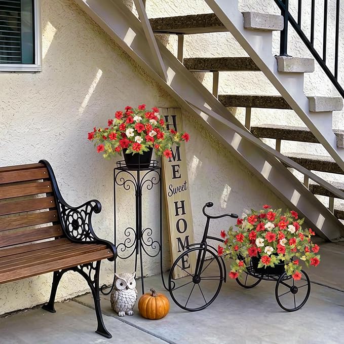 Ammyoo Artificial Fall Flowers Fake Petunias Plants for Outdoor Decoration | 2 Pcs No Maintenance Faux Silk Flowers UV Resistant Floral for Garden Window Porch Patio Real Looking Indoor Autumn Decor