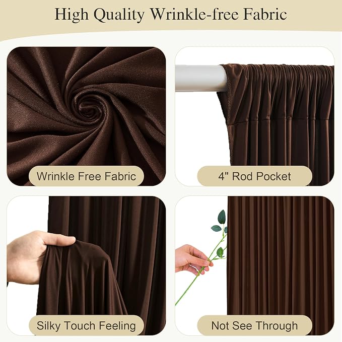Brown Backdrop Curtains with Lights for Parties,20x10FT Wrinkle Free Wedding Photo Backdrop Curatin Drapes Fabric for Baby Shower Birthday Ceremony Reception Home Party Decorations