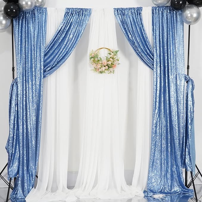 Poise3EHome Baby Blue Sequin Backdrop Curtain, 2 Panels 2Ft x 8Ft Glitter Photography Background for Party Baby Shower Wedding Birthday Christmas Thanksgiving Halloween Decoration