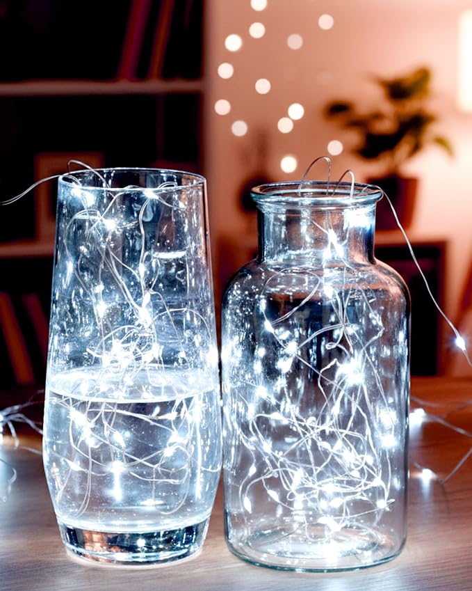 Riakrum 25 Pcs 10 ft 30 LEDs Fairy Lights Battery Operated Bulk, White Wedding Waterproof Tiny Small Twinkle LED String Lights for Jar Starry for DIY Birthday Party Favor for Vase Centerpieces