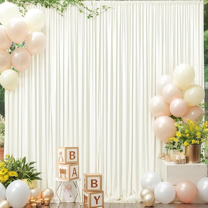 6 Panels Ivory Backdrop Curtain for Wedding Parties Wrinkle Free Ivory Photo Curtains Backdrop Drapes Fabric Decoration for Baby Shower Photoshoot 30ft(W) x 10ft(H)