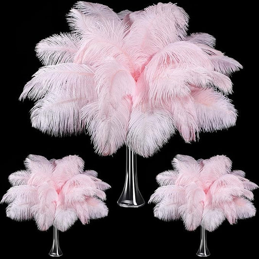 Retrowavy 50 Pcs 14-16 Inches Large Natural Ostrich Feathers Bulk for Centerpieces for Wedding Party Centerpieces Home Decoration Flower Arrangement (Pink)