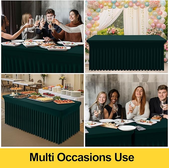Smiry Spandex Tablecloth, Elastic Fitted Stretch Tablecloth for 4FT Rectangle Tables, Waterproof Washable Table Cover Skirt for Outdoor, Wedding, Banquet & Parties (Hunter Green, 48Lx24Wx30H Inch)