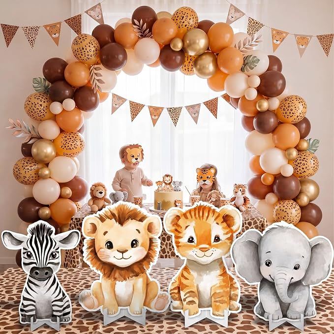 Honoson 4 Pcs Large 24" x 32" Safari Animals Cardboard Cutouts Standup Life Size, Wildlife Jungle Birthday Party Decoration Yard Signs for Baby Shower Forest Camp Themed Lawn Classroom Photo Backdrop