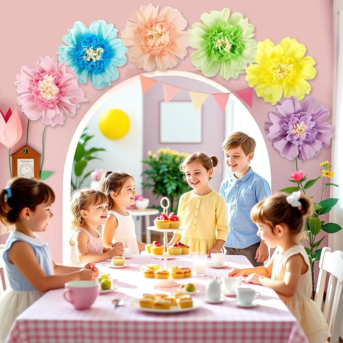 SUNBEAUTY Pastel Paper Flowers 6Pcs Large Tissue Paper Flowers Decoration for Wall 12 Inch Giant Crepe Flowers for Spring Garden Backdrop Pastel Birthday Easter Wedding Party Bulletin Board