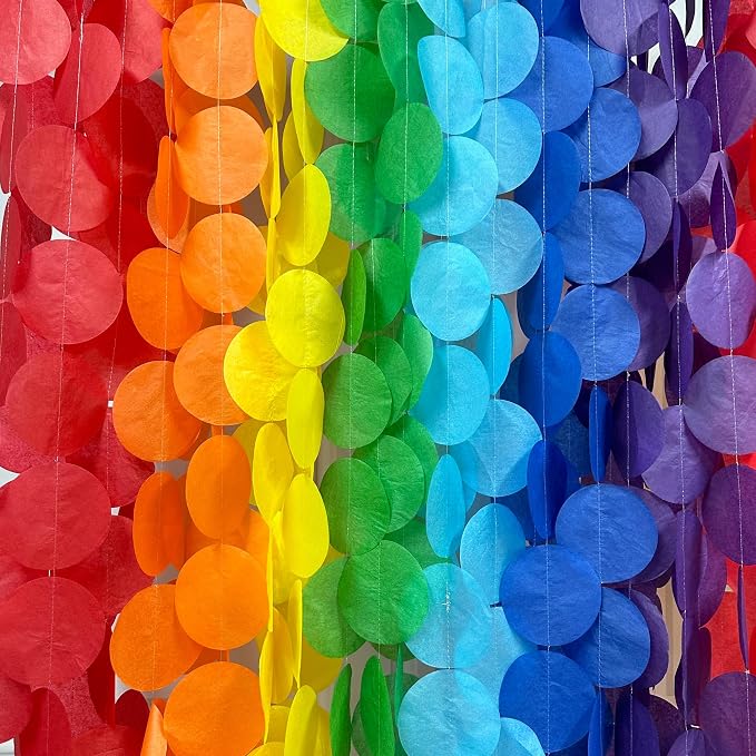 205Ft Rainbow Party Decorations Big Polka Dots Tissue Paper Backdrop Streamer Colorful Circle Dots Hanging Curtain Garland for Birthday Fiesta Carnival Wedding Engagement Pride Party Supplies