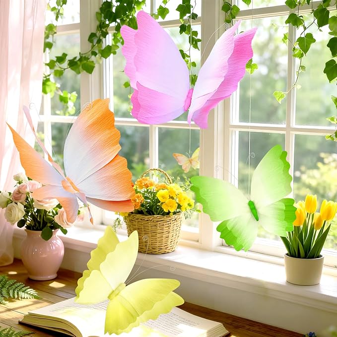 SUNBEAUTY Butterfly Party Decorations Hanging Gradient Colors Butterfly Decorations Paper Garden 3D Butterflies Decor Pastel Paper Butterflies Decoration for Wedding Baby Shower Birthday Party Room