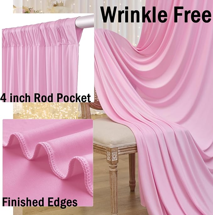 12ft x 10ft Pink Backdrop Curtains for Parties, Wrinkle Free 2 Panels Photo Backdrop Drapes Back Drop Cloth for Wedding Birthday Photography Background Decor