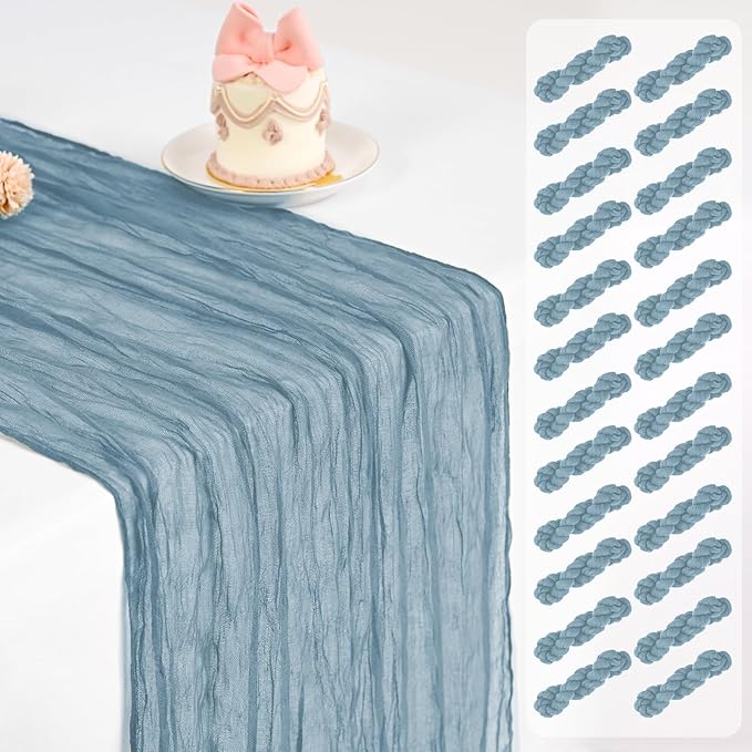 24 Pack Dusty Blue Table Runner, Cheesecloth Table Runner Long Romantic Semi Sheer Rustic Boho Gauze Table Runners for Wedding Bridal Shower Birthday Party Decorations(17.7×108 Inch)