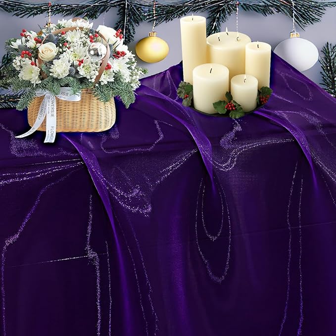 MDS Pack of 25 Yard Sheer Organza Fabric for Wedding Party Home Event Banquet Decorations, Backdrop Curtain Craft Dress Sewing Fashion DIY Crystal Organza Tulle Fabric Bolt 44” Wide - Purple