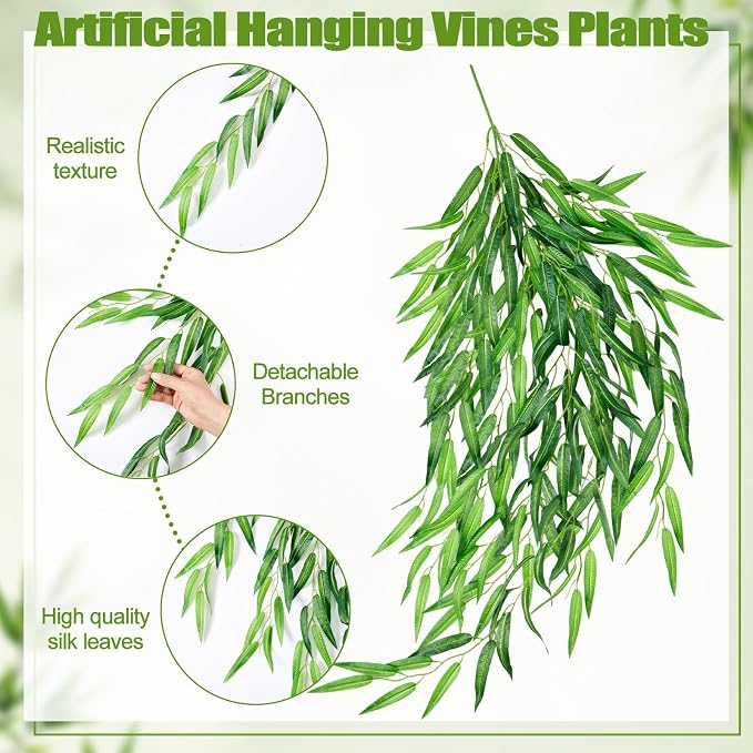 Daifunli Artificial Hanging Plants Fake Hanging Ferns Plastic Faux Plants for Wall Room Garden Garland Indoor Outdoor Decor No Basket (8 Pcs,Willow)