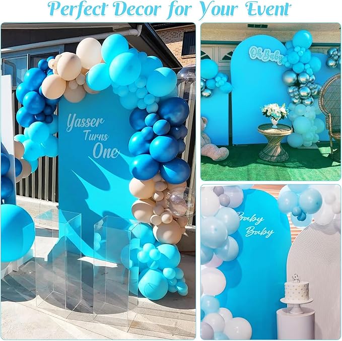 Set of 2 Wedding Arch Cover 2-Sided Round Top Spandex Fitted Arch Backdrop Cover for Birthday Party Baby Shower Wedding Arch Stand Decorations（7.2FT, 6.6FT, Blue）