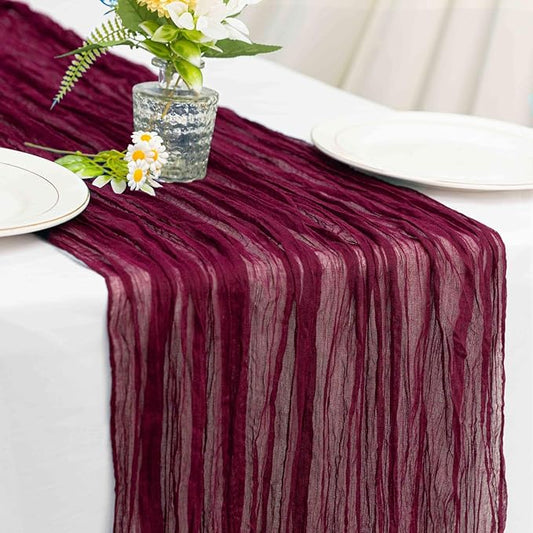 Burgundy Valentine's Day Cheesecloth Table Runner 21x120 Inch Gauze Table Runners Reusable Polyester 10ft Boho Rustic Cheese Cloth Table Runner for Wedding Party Baby Shower Birthday