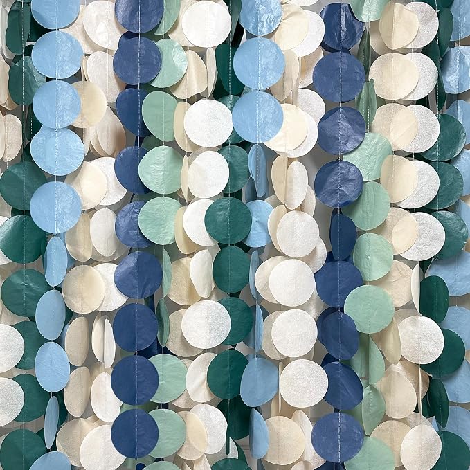 205 Ft Sage Green Dusty Blue Khaki Beige Circle Dot Backdrop Garland Tissue Paper Polka Dots Hanging Streamer for Baby Shower Birthday Wedding One Silly Goose Themed Party Decorations Supplies