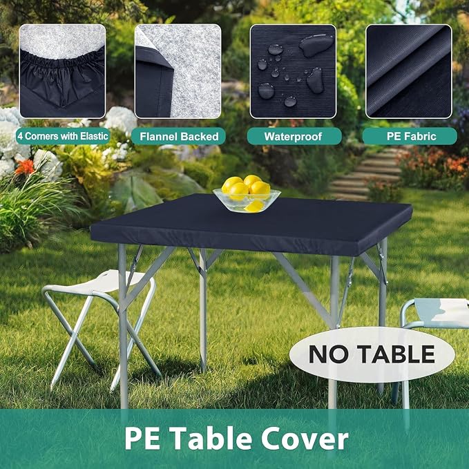 LUSHVIDA 2 Packs Vinyl Card Tablecloth with Flannel Backing 34x34 inch - Waterproof Plastic Picnic Table Cover for Square Folding Table Cloth with Elastic Corners, Navy Blue