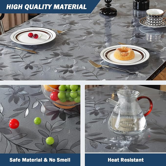 OstepDecor Floral Table Protector 42 x 84 Inch, 1.5mm Thick Plastic Table Cover, Waterproof Dining Tabletop Protector Rectangle Vinyl Tablecloth PVC Desk Pad Mat for Kitchen, Wooden Table