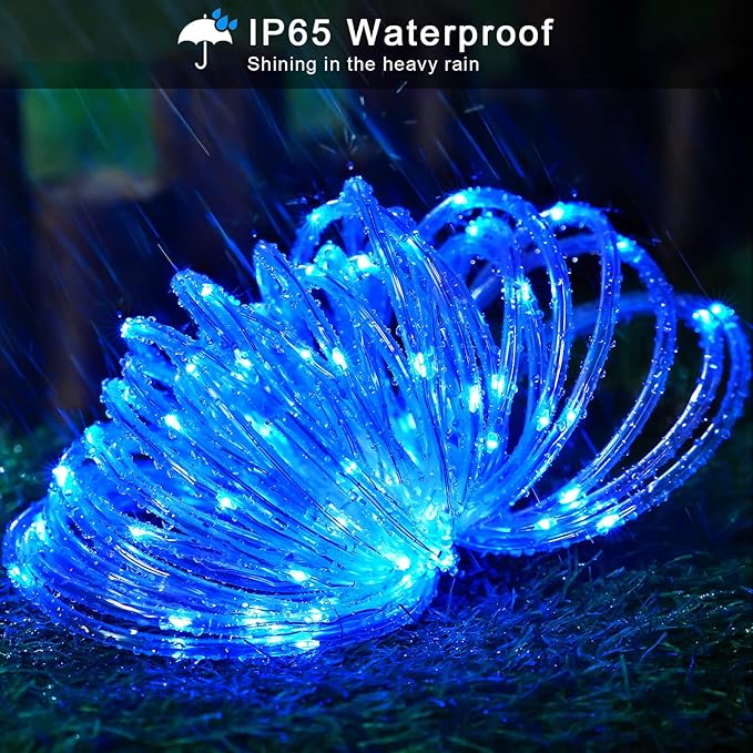 JMEXSUSS 66 ft 200 LED Pool Accessories IP 65 Solar Pool Lights Outdoor | Rope Lights with 8 Modes, Blue Solar Christmas Lights for Above ground and Inground pools Fence Yard Walkway Christmas